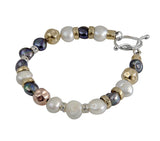 Sterling Silver, Gold Filled, White and Grey Pearl Bracelet