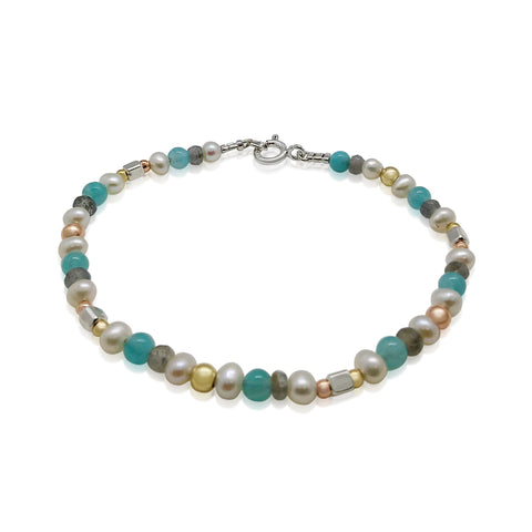 Sterling Silver, Gold Filled, Labradorite, Amazonite, Pearl Bracelet