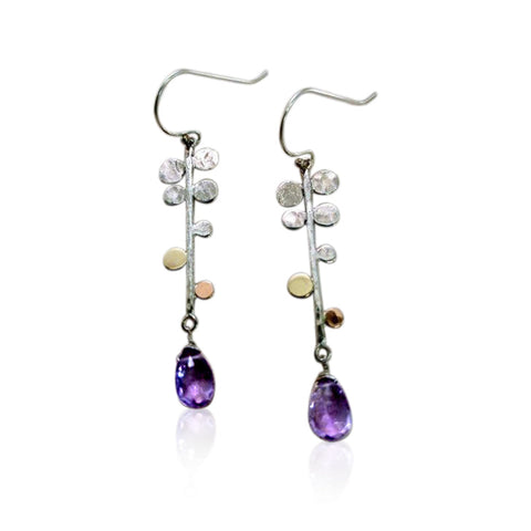 Sterling Silver, 9K Gold, Amethyst Earrings