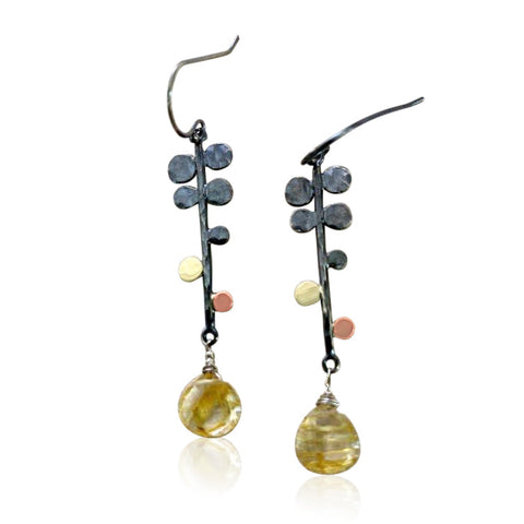 Sterling Silver, (Oxid), 9K Gold, Citrine Earrings