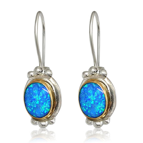 Sterling Silver, 9K Gold, Opal Earrings