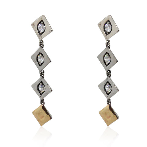 Sterling Silver, (Non Oxid), 9K Gold, Cubic Zirconia Earrings