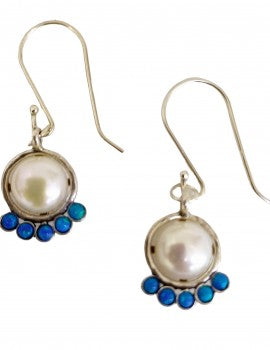 Sterling Silver, Opal, Pearl Earrings