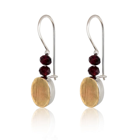 Sterling Silver, 9K Gold, Garnet Earrings