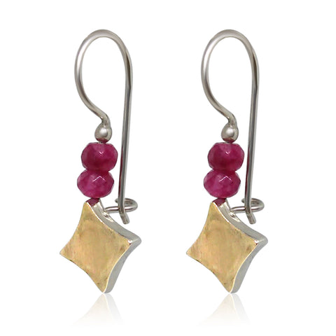 Sterling Silver, 9K Gold, Ruby Earrings