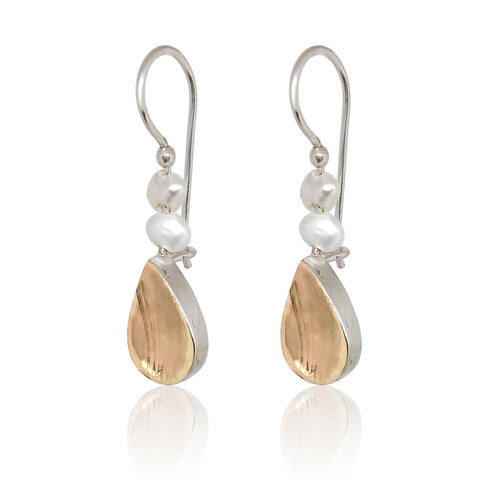 Sterling Silver, 9K Gold, Pearl Earrings
