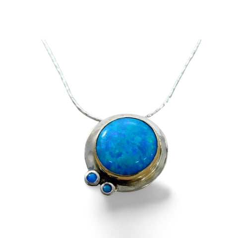 Sterling Silver, 9K Gold, Opal Necklace