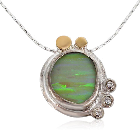 Sterling Silver, 9K Gold, White Opal Necklace