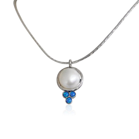 Sterling Silver, Opal, Pearl Necklace