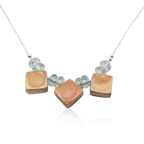 Sterling Silver, Blue Topaz, 9K Gold Necklace