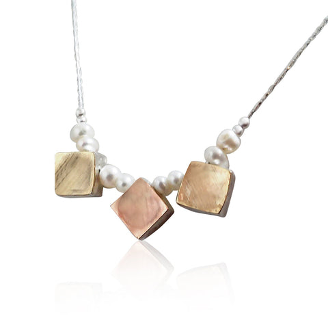 Sterling Silver, Pearl, 9K Gold Necklace