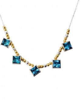 Sterling Silver, 9K Gold, Blue Topaz Necklace