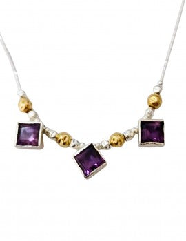 Sterling Silver, 9K Gold, Amethyst Necklace