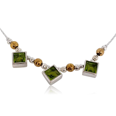 Sterling Silver, 9K Gold, Peridot Necklace