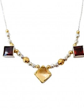 Sterling Silver, 9K Gold, Garnet Necklace