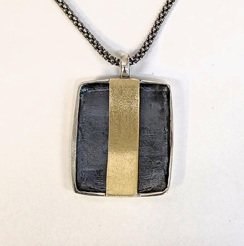 Oxidised Sterling Silver, 9K Gold, Men's Necklace