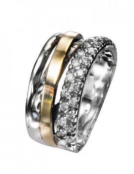 Sterling Silver, 9K Gold, Cubic Zirconia Ring