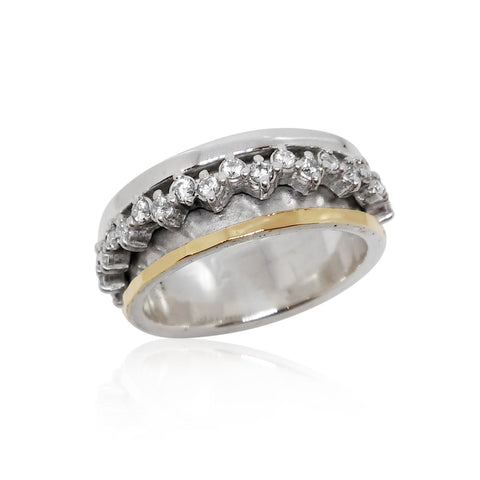 Sterling Silver, (Non Oxid), 9K Gold, Cubic Zirconia Ring