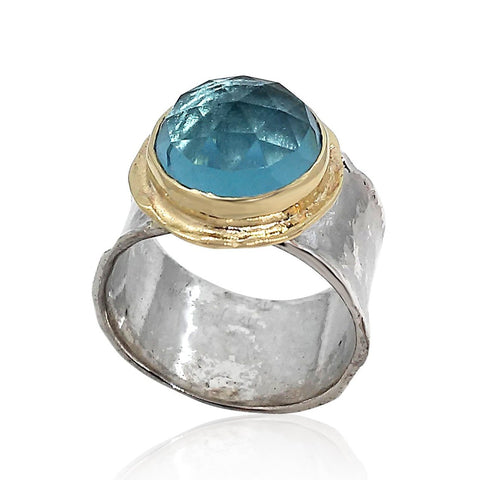 Sterling Silver, 9K Gold, Blue Topaz Ring