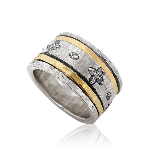 Sterling Silver, (Non Oxid), 9K Gold, Cubic Zirconia Ring