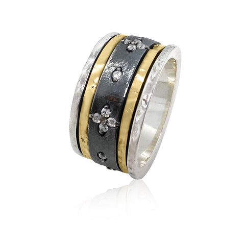 Sterling Silver, 9K Gold, Cubic Zirconia Ring