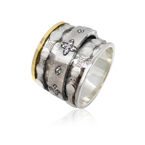 Sterling Silver, (Non Oxid), 9K Gold, Cubic Zirconia Ring