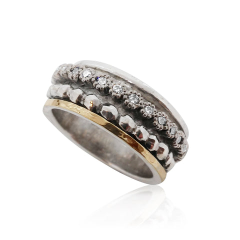 Sterling Silver, (Non Oxid), 9K Gold, Cubic Zirconia Ring