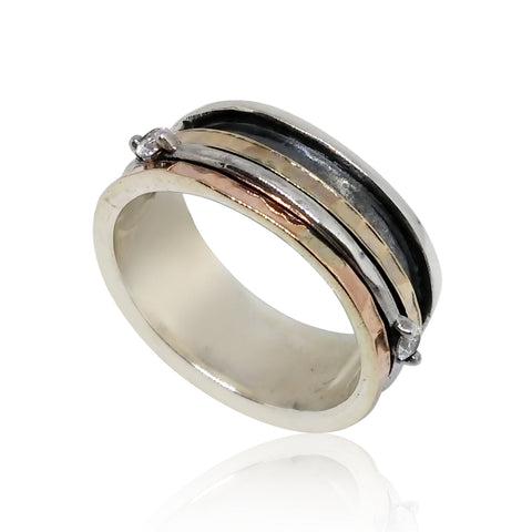 Sterling Silver, 9K Gold, Cubic Zirconia Ring