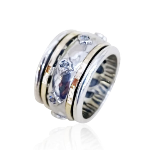 Sterling Silver, 9K Gold, Cubic Zirconia Ring