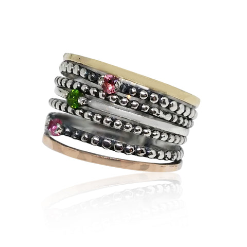 Sterling Silver, 9K Gold Mix, Tourmaline Ring