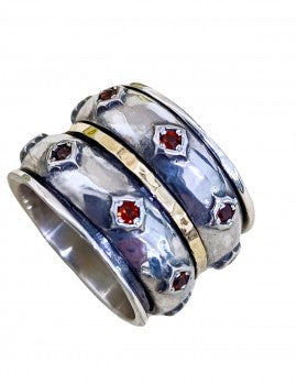 Sterling Silver, 9K Gold, Garnet Ring