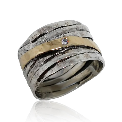 Sterling Silver, 9K Gold, Cubic Zirconia Ring