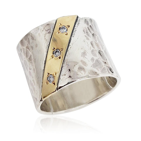 Sterling Silver, 9K Gold, Cubic Zirconia Ring