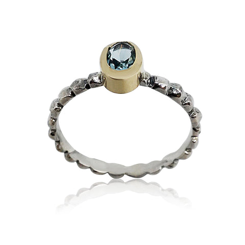 Sterling Silver, (NO), 9K Gold, Blue Topaz Ring
