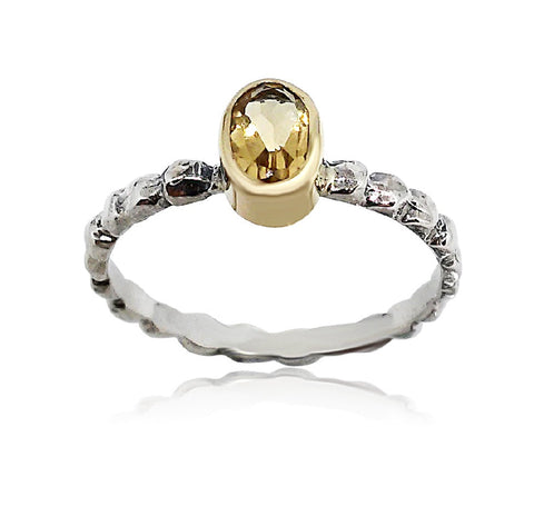 Sterling Silver, (NO), 9K Gold, Citrine Ring