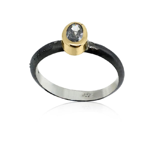 Sterling Silver, (Ox), 9K Gold, Cubic Zirconia Ring