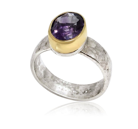 Sterling Silver, 9K Gold, Purple Amethyst Ring