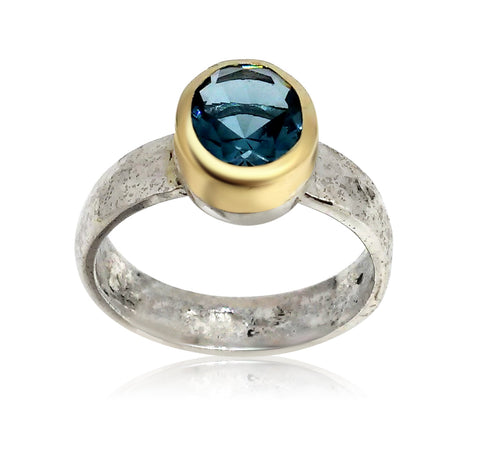 Sterling Silver, 9K Gold, Blue Topaz Ring