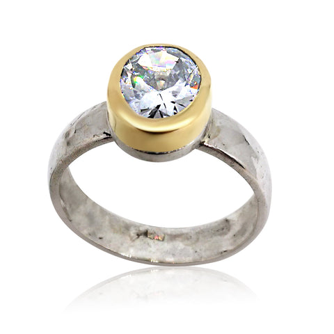 Sterling Silver, 9K Gold, Cubic Zirconia Ring