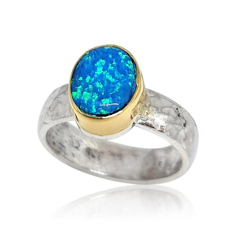 Sterling Silver, 9K Gold, Opal Ring