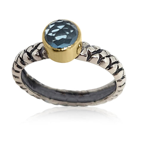 Sterling Silver, (Non Oxid), 9K Gold, Blue Topaz Ring