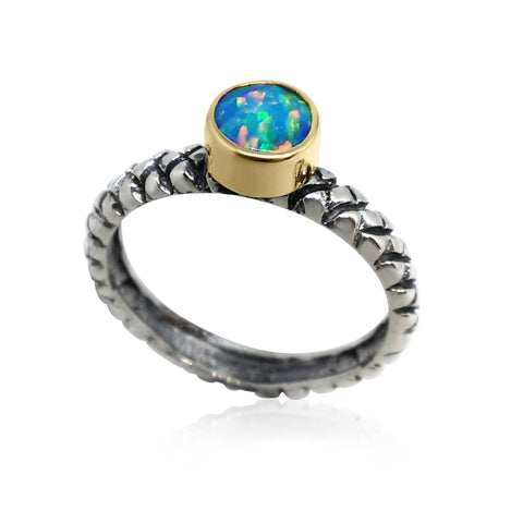 Sterling Silver, (NO), 9K Gold, Opal Ring