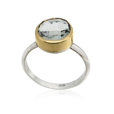 Sterling Silver, 9K Gold, Green Amethyst Ring