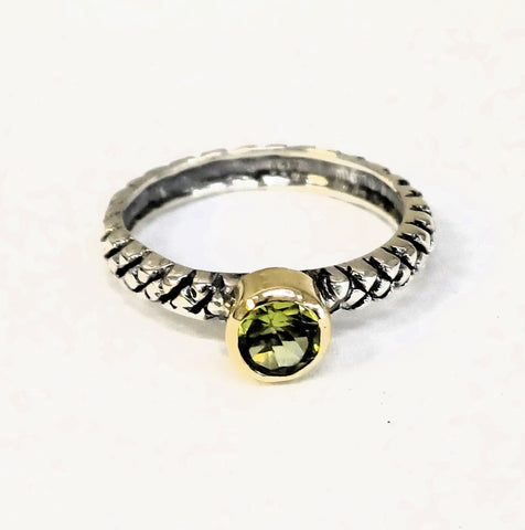 Sterling Silver, 9K Gold, Peridot, Men's Ring