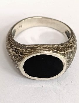 Sterling Silver, (Oxid), Onyx, Men's Ring