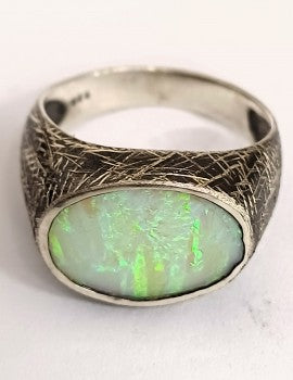 Sterling Silver, Oxid, Opal, Men's Ring For Men