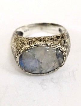 Sterling Silver, Oxid, Moonstone, Men's Ring