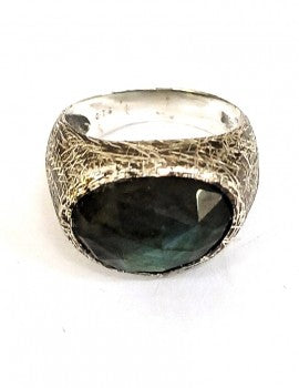 Sterling Silver, (Oxid), Labradorite, Men's Ring