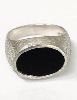 Sterling Silver, (Non Oxid), Onyx, Men's Ring