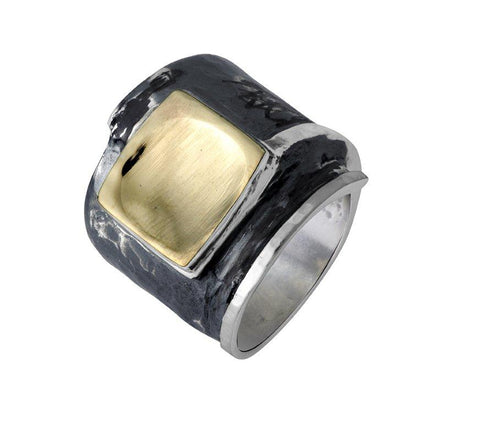 Sterling Silver, 9K Gold Ring